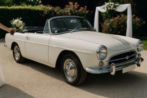 Cotxe clàssic blanc per a casaments i celebracions