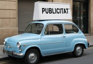 Cotxe clàssic utilitzat com a suport publicitari en un carrer urbà